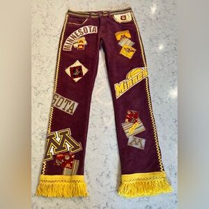 Minnesota Gophers upcycled patchwork collage jeans